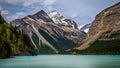 The silky looking turquoise water of Kinney Lake in Robson Provincial Park Royalty Free Stock Photo