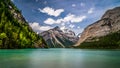 The silky looking turquoise water of Kinney Lake in Robson Provincial Park Royalty Free Stock Photo