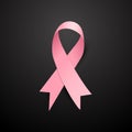 Silky pink ribbon on the black background for the breast cancer awareness campaign in October. Vector illustration.