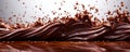 Silky smooth chocolate waves and splashes, rich and glossy, flowing in an elegant dynamic movement, perfect for luxurious