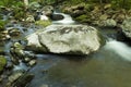 Silky Water falling over Moss Covered Rocks Wide Shot Royalty Free Stock Photo