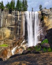 Silky waters of a tall waterfall in Yosemite Royalty Free Stock Photo