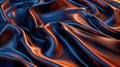 Silky waves of blue and orange satin fabric create a mesmerizing pattern of light and shadow, exuding elegance and depth Royalty Free Stock Photo