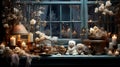 The sill of a winter window with various antique objects