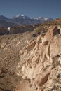 Sillar stone quarry and volcano Chachani in Arequipa Peru. Royalty Free Stock Photo