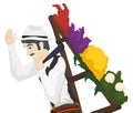 Silletero carrying a floral arrangement in the Festival of Flowers, Vector illustration