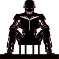 Silhouette Robot Reading Book with White Background