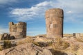 Sillustani Ancient burial ground with giant Chullpas cylindrical funerary towers built by a pre-Incan people near Lake Umayo in P Royalty Free Stock Photo