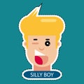 Silly Boy Face - Comic Mood Design - Vector Sticker Illustration Royalty Free Stock Photo