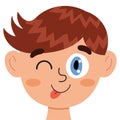 Silly boy face. Kid shows tongue clipart. Excited emotion Royalty Free Stock Photo