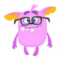 Silly cool cartoon monster wearing eyeglasses. Vector Halloween character. Troll or goblin or gremlin mascot.