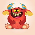 Silly cool horned monster smiling and wear eyeglasses