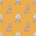 Silly dog and wise owl seamless pattern