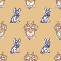 Silly dog and wise owl seamless pattern