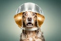 silly frightened dog in a tinfoil hat. created with Generative AI technology