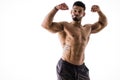 Silly, funny bodybuilder doing biceps pose Royalty Free Stock Photo