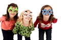 Silly girls wearing fun christmas glasses