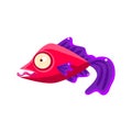 Silly Red Fantastic Aquarium Tropical Fish With Purple Fins Teasing With Tongue Out Cartoon Character