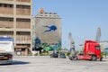 Silo and dry docks buildings with the wall painting