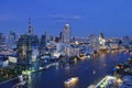 Silom, Sathorn and Chao Phraya river by night in Bangkok