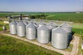 Silos on agro manufacturing plant for processing drying cleaning and storage of agricultural products