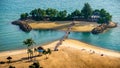 Siloso Beach with Megazip end point in view, Sentosa, Singapore.