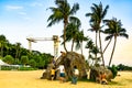 Siloso Beach with visitors and Bungy tower in view at Sentosa, Singapore. Royalty Free Stock Photo