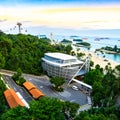 Siloso Point and Bungy Tower at Siloso Beach, Sentosa Island, Singapore. Royalty Free Stock Photo