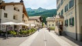 Sils Maria street view in Engadin - a beautiful little village - SWISS ALPS, SWITZERLAND - JULY 22, 2019