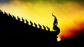 Siluate sunset time King Of Nagas buddhist temple Royalty Free Stock Photo