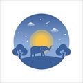 Siluet of elephant illustrations in the night