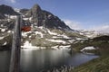 Silvaplana, Julierpass, Switzerland, Small lake in Alp mountains. Julierpass by Spring landscape with snow on top of mountain and Royalty Free Stock Photo