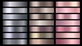 Silve, bronze, rose gold pink metallic foil texture vector gradients set