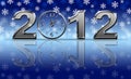 Silver 2012 Happy New Year Clock with Snowflakes Royalty Free Stock Photo