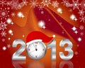 Silver 2013 with clock in Santas hat. Royalty Free Stock Photo