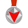 Silver Abstract Geometric Shapes Medal with Red Arrow. 3d Rendering Royalty Free Stock Photo