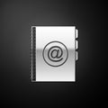 Silver Address book icon isolated on black background. Notebook, address, contact, directory, phone, telephone book icon. Long Royalty Free Stock Photo