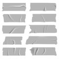 Silver adhesive tapes. Gray metallic colored strips, crumpled glued paper sticky pieces, packaging used stickers with Royalty Free Stock Photo