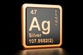 Silver Ag chemical element. 3D rendering Royalty Free Stock Photo