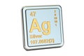 Silver Ag, chemical element sign. 3D rendering Royalty Free Stock Photo