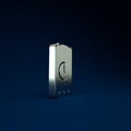 Silver Alarm clock app smartphone interface icon isolated on blue background. Minimalism concept. 3d illustration 3D render Royalty Free Stock Photo
