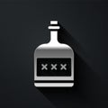 Silver Alcohol drink Rum bottle icon isolated on black background. Long shadow style. Vector Illustration Royalty Free Stock Photo