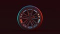 Silver Alloy Rim Wheel Complex Pattern Open Wheel Design with Racing Tyre with Red Blue Moody 80s lighting Royalty Free Stock Photo