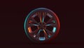 Silver Alloy Rim Wheel Complex Pattern Open Wheel Design with Racing Tyre with Red Blue Moody 80s lighting Royalty Free Stock Photo