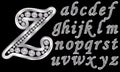 Silver alphabet with diamonds, letters from A to Z