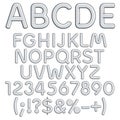 Silver alphabet, letters, numbers and signs. Royalty Free Stock Photo