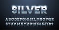 Silver Alphabet. Metallic font 3d effect typographic elements. Mettalic stainless steel three dimensional typeface effect