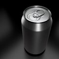 Silver aluminum beer or soda can isolated on black background. View from the top Royalty Free Stock Photo