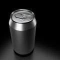 Silver aluminum beer or soda can isolated on black background. View from the top Royalty Free Stock Photo