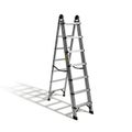 Silver Aluminum A- Frame Ladder Standing on White Background with Shadow step ladder A-frame ladder Royalty Free Stock Photo